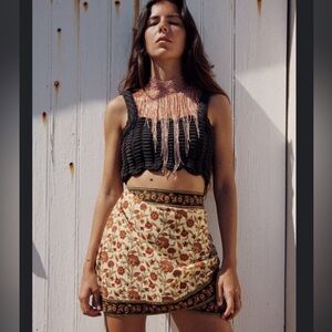 Zara limited edition bohemian embroidered wrap look mini skirt